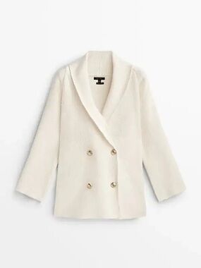 Massimo Dutti Cream Bouclé Knit Jacket
